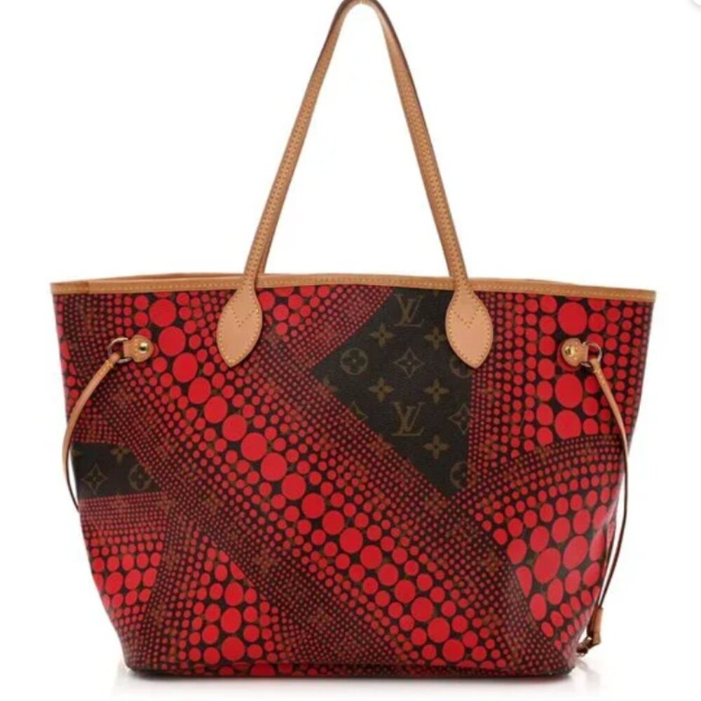 Yayoi Kusama x Louis Vuitton Red Waves Monogram Neverfull MM Tote with COA